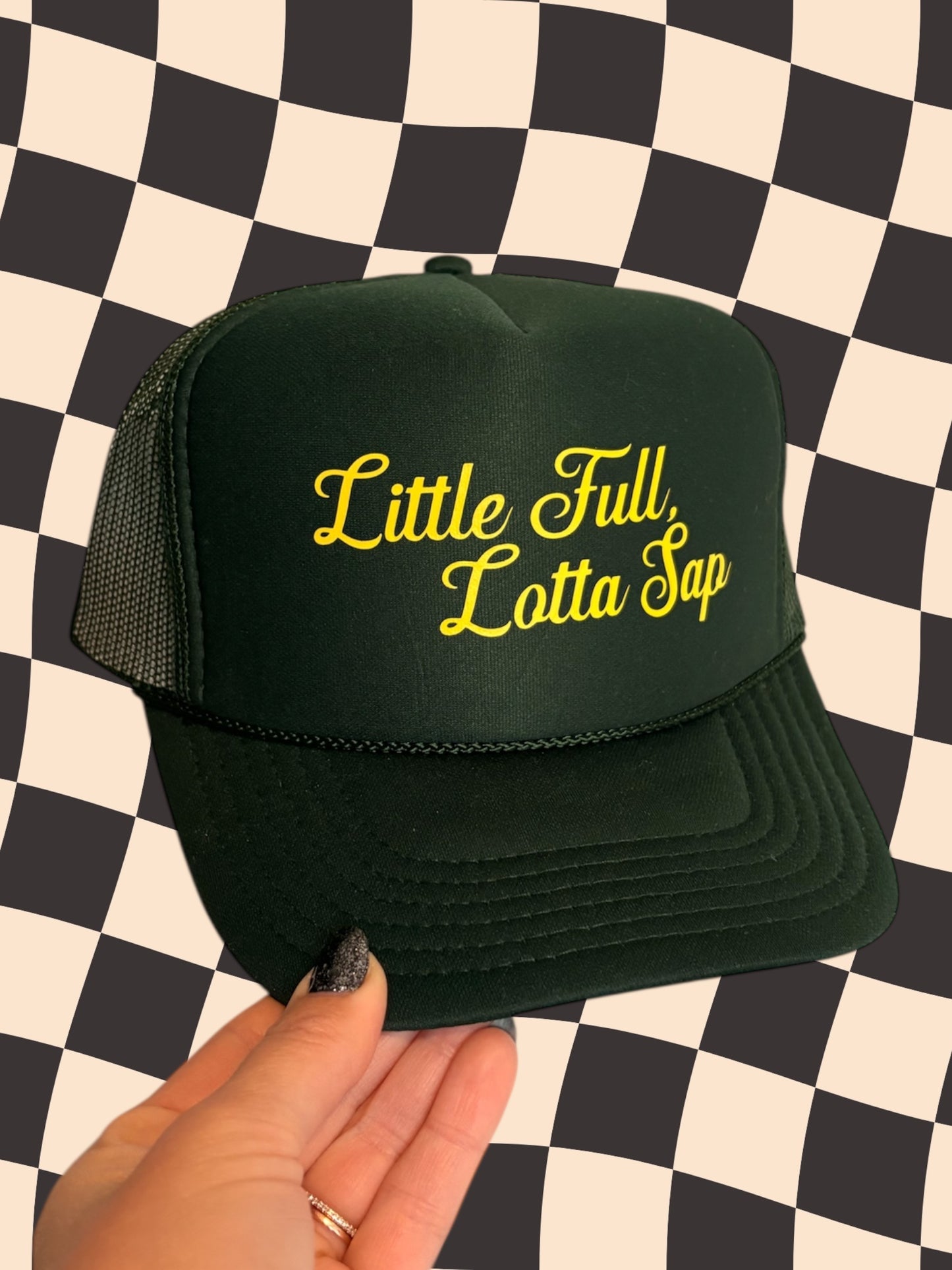 Little Full, Lotta Sap Camo Trucker Hat – Funny Christmas Vacation Hat