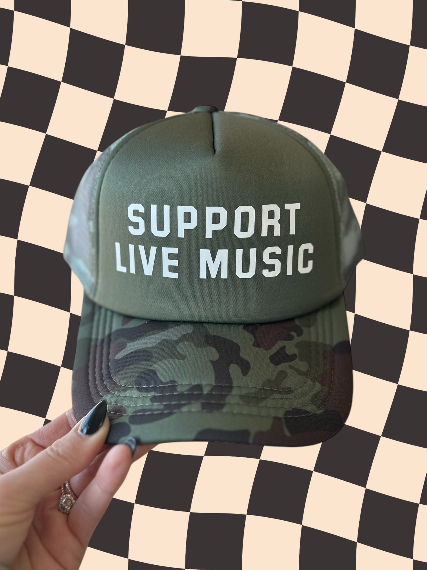 Support Live Music Camo Women’s Trucker Hat