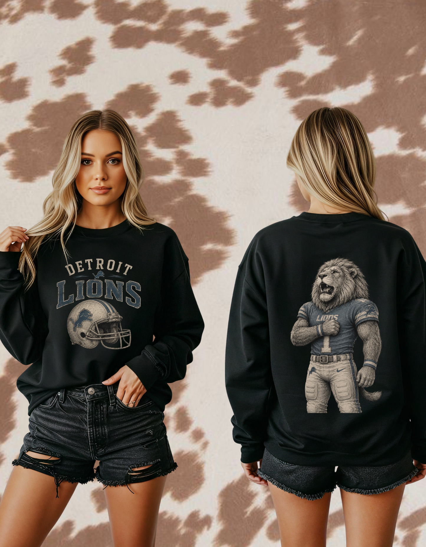 Detroit Lions Vintage Front & Back Crewneck Sweatshirt