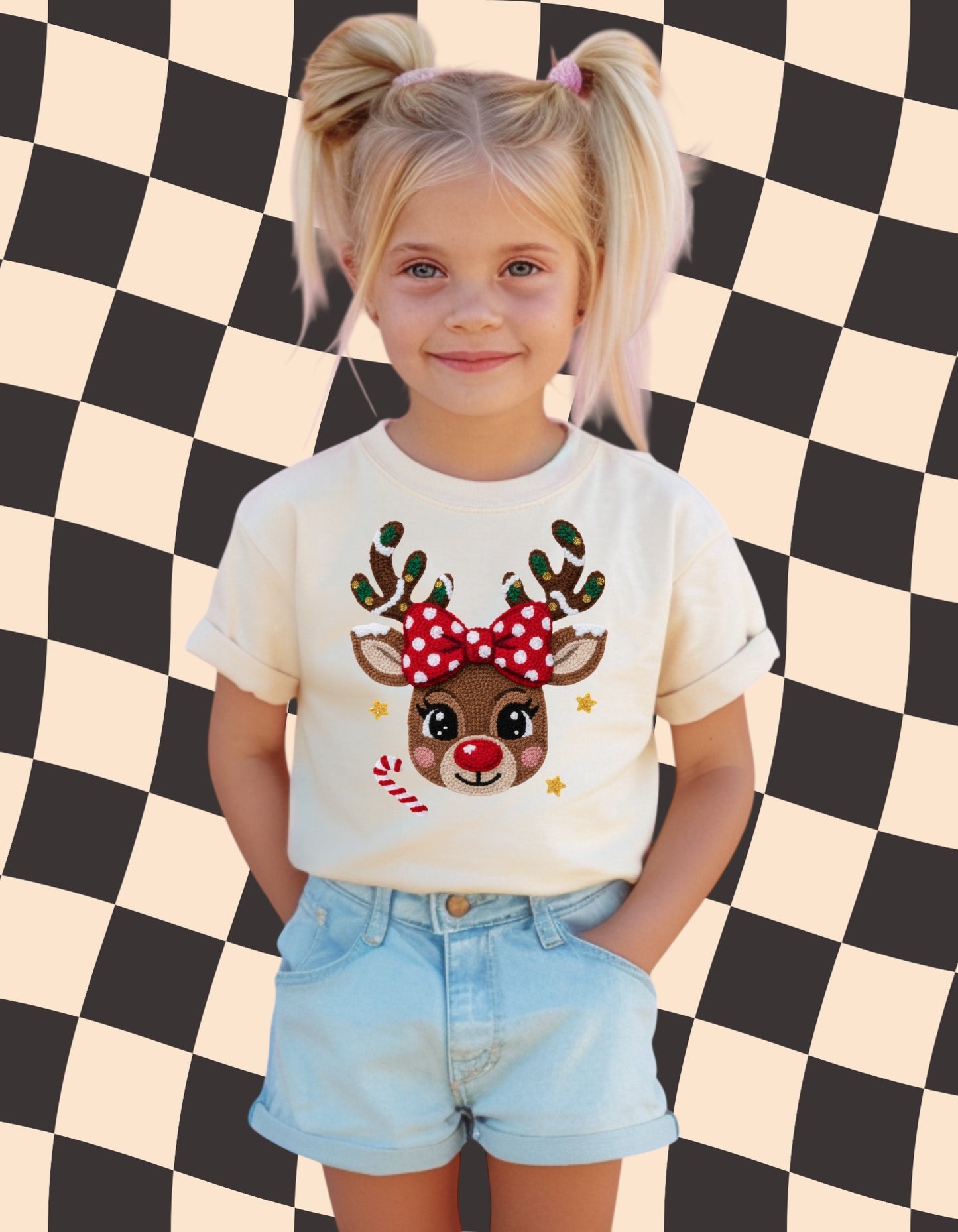 Girls Reindeer Christmas Tee | Cute Rudolph Holiday Shirt | Kids Christmas Outfit