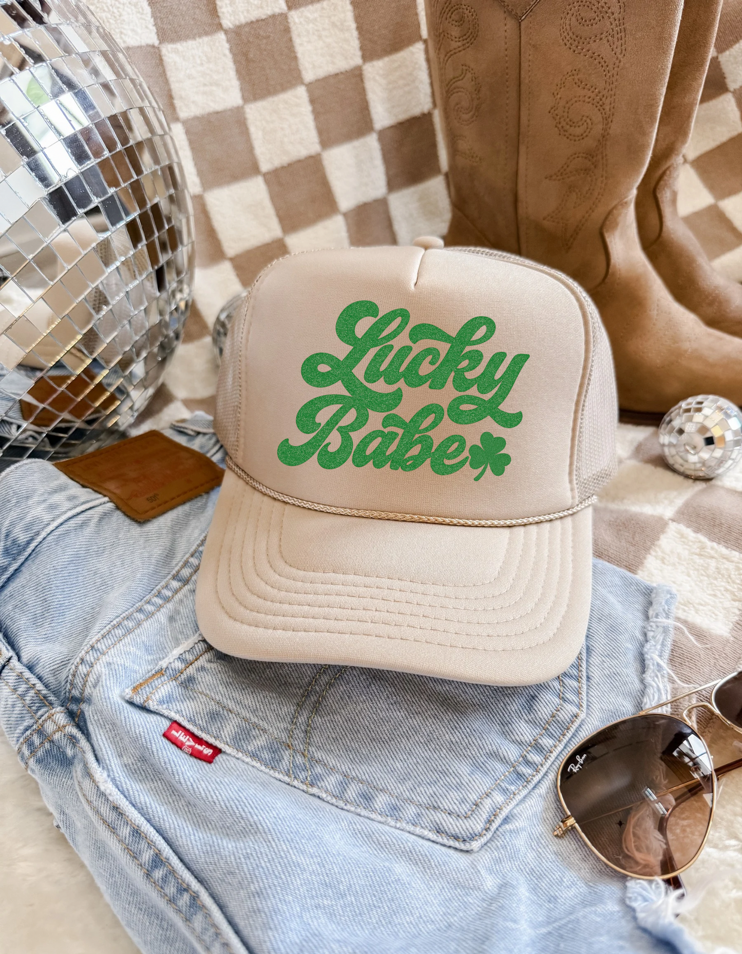 Lucky Babe Trucker Hat – St. Patrick’s Day Hat | Cute Green Clover Hat | Retro Western Trucker | Lucky Girl Aesthetic