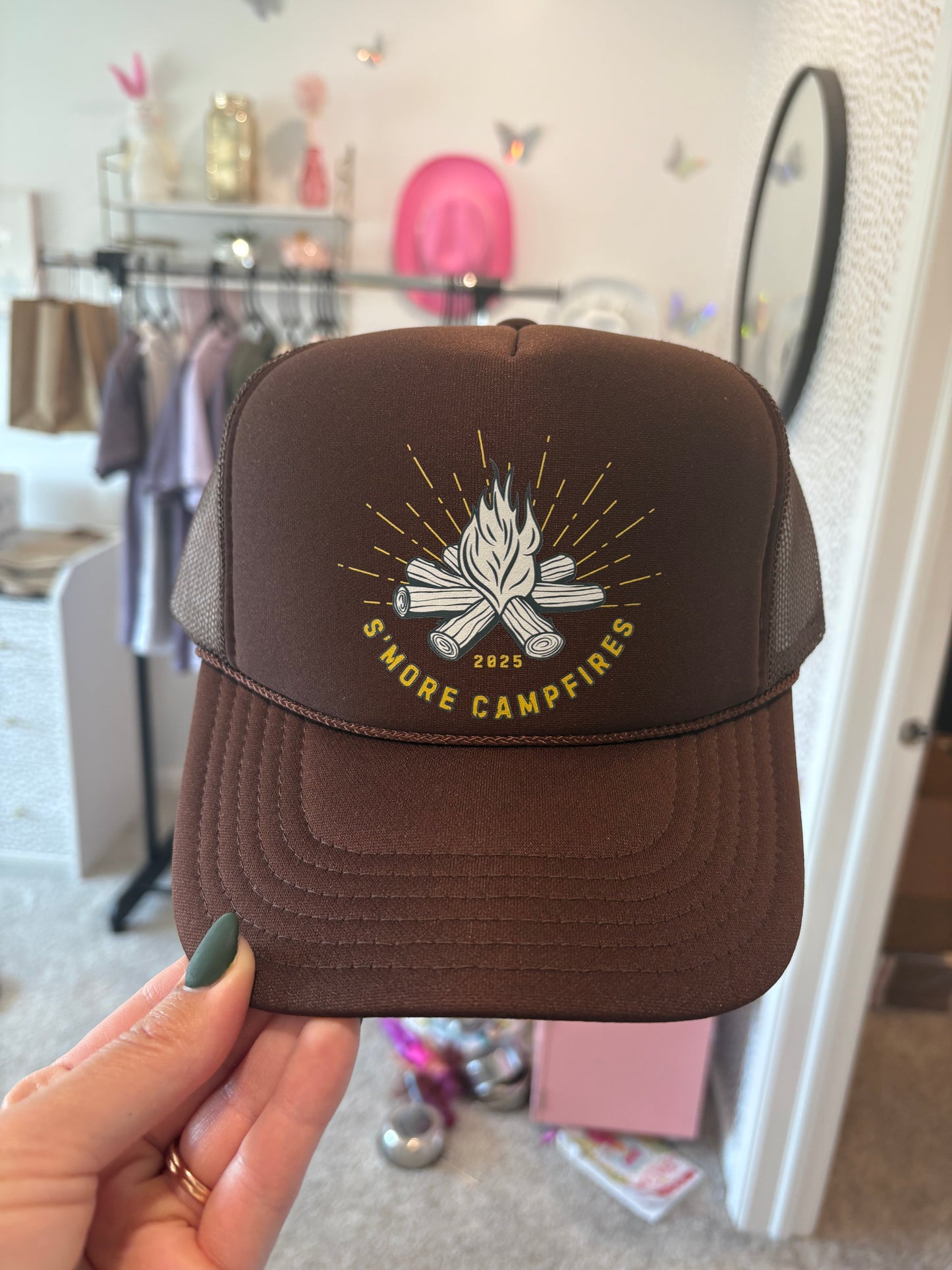 S’more Campfires Trucker Hat | Retro Campfire Mesh Cap 2025