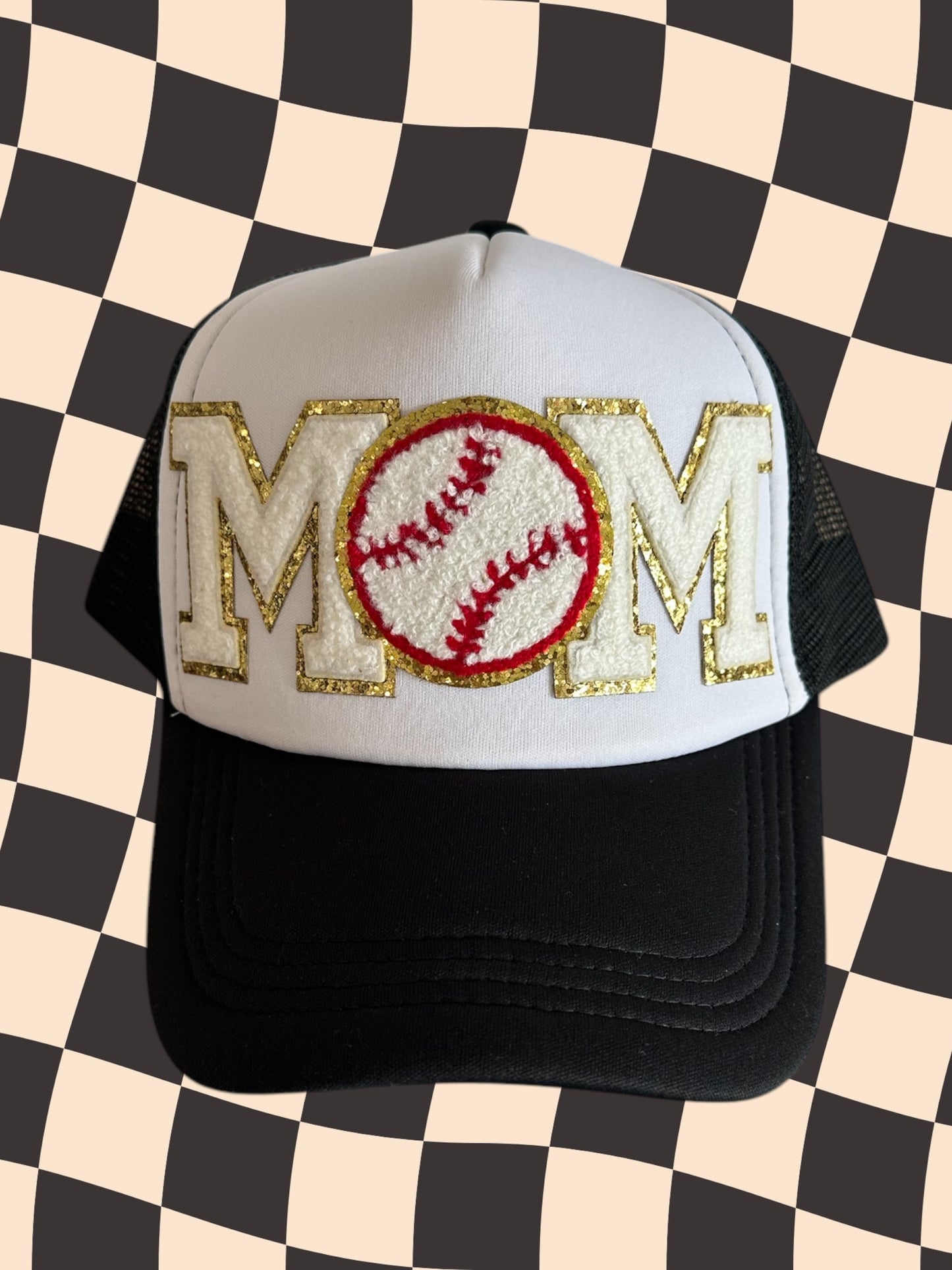 Baseball mom hat with patches