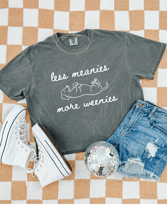 Less Meanies More Weenies™ Dachshund Graphic Tee – Cute Dog Lover Shirt | Funny Wiener Dog Tee | Minimal Line Art Puppy Shirt