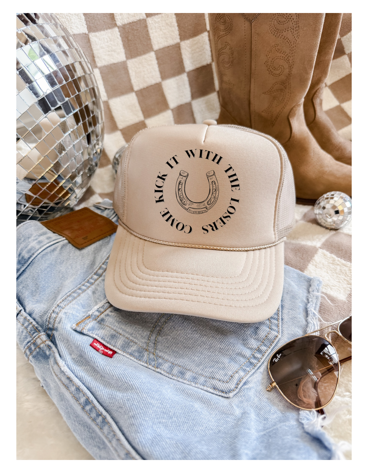 “Come Kick It With the Losers” Trucker Hat – Post Malone x Jelly Roll Lyric Hat