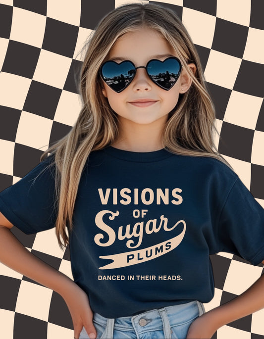 Visions of Sugar Plums Kids Christmas Tee | Retro Holiday Shirt