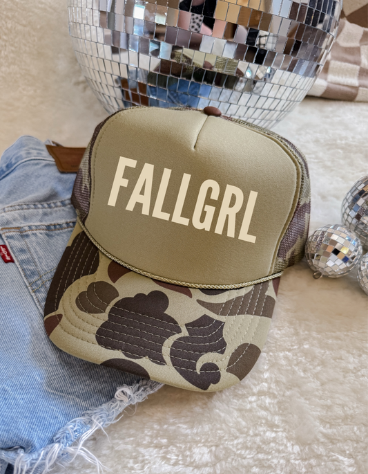 FALLGRL Trucker Hat – Camo & Neutral Fall Vibes 🍂✨ Women’s Trendy Trucker Hats