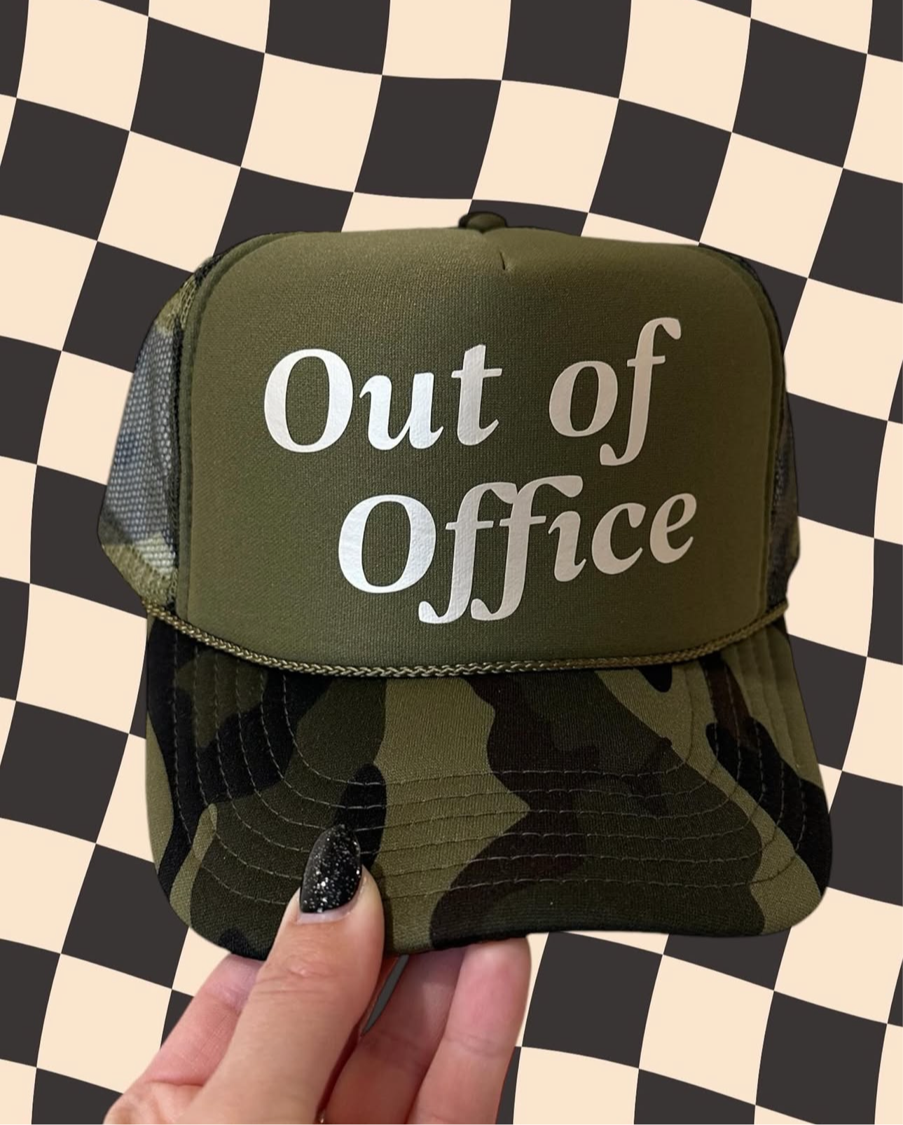 Camo Out Of Office Trucker Hat