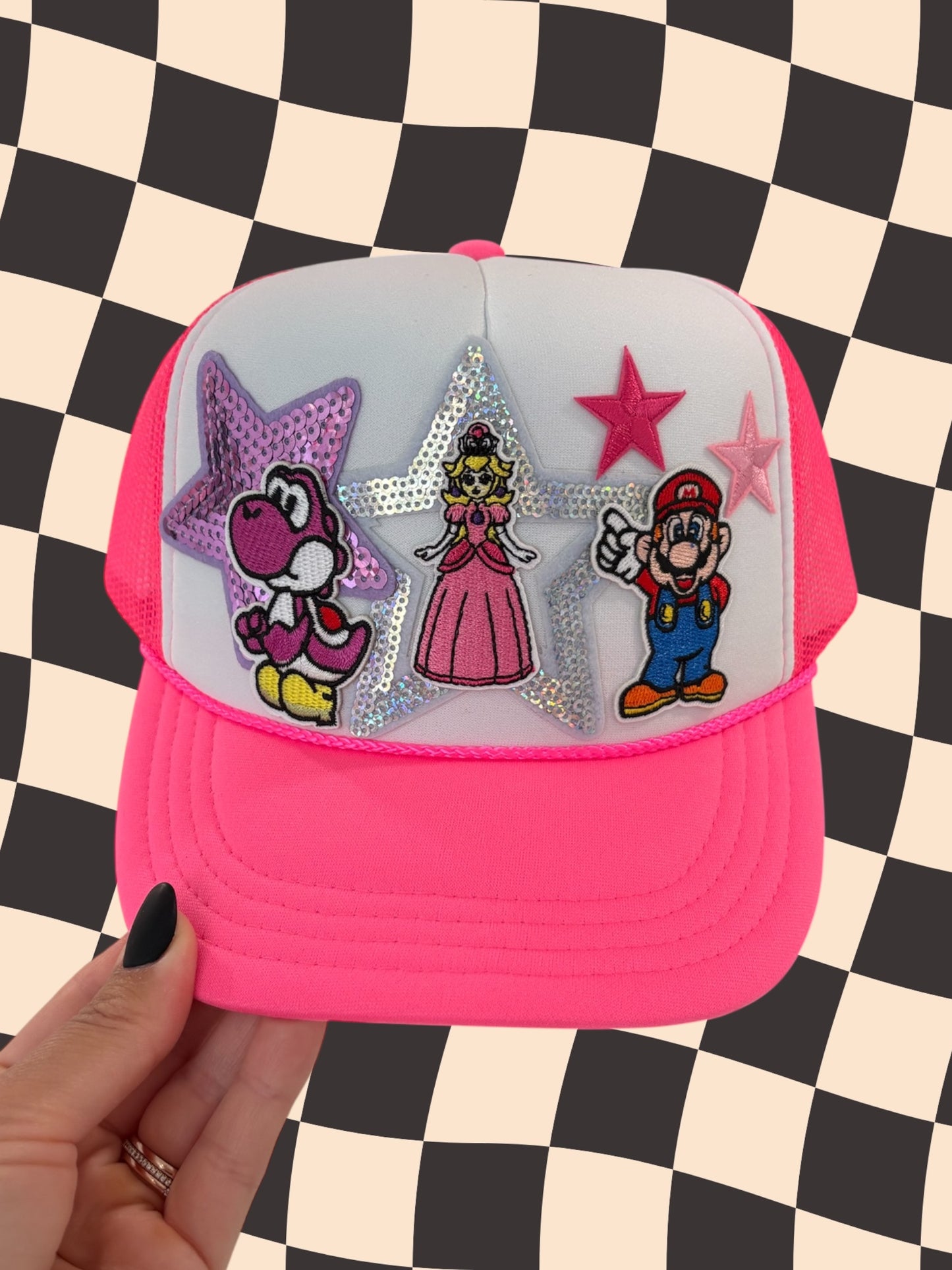 Kids size Princess Peach Mario Kart Trucker Hat
