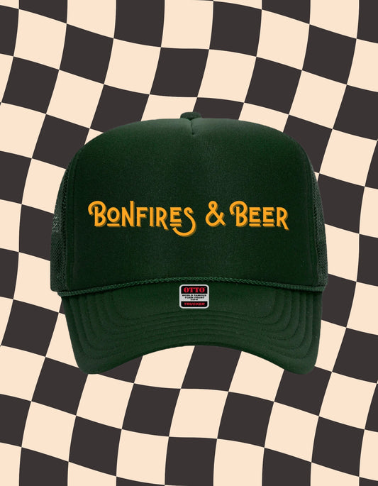 Bonfires & Beer Trucker Hat – Vintage Distressed Style, Custom Boutique Cap