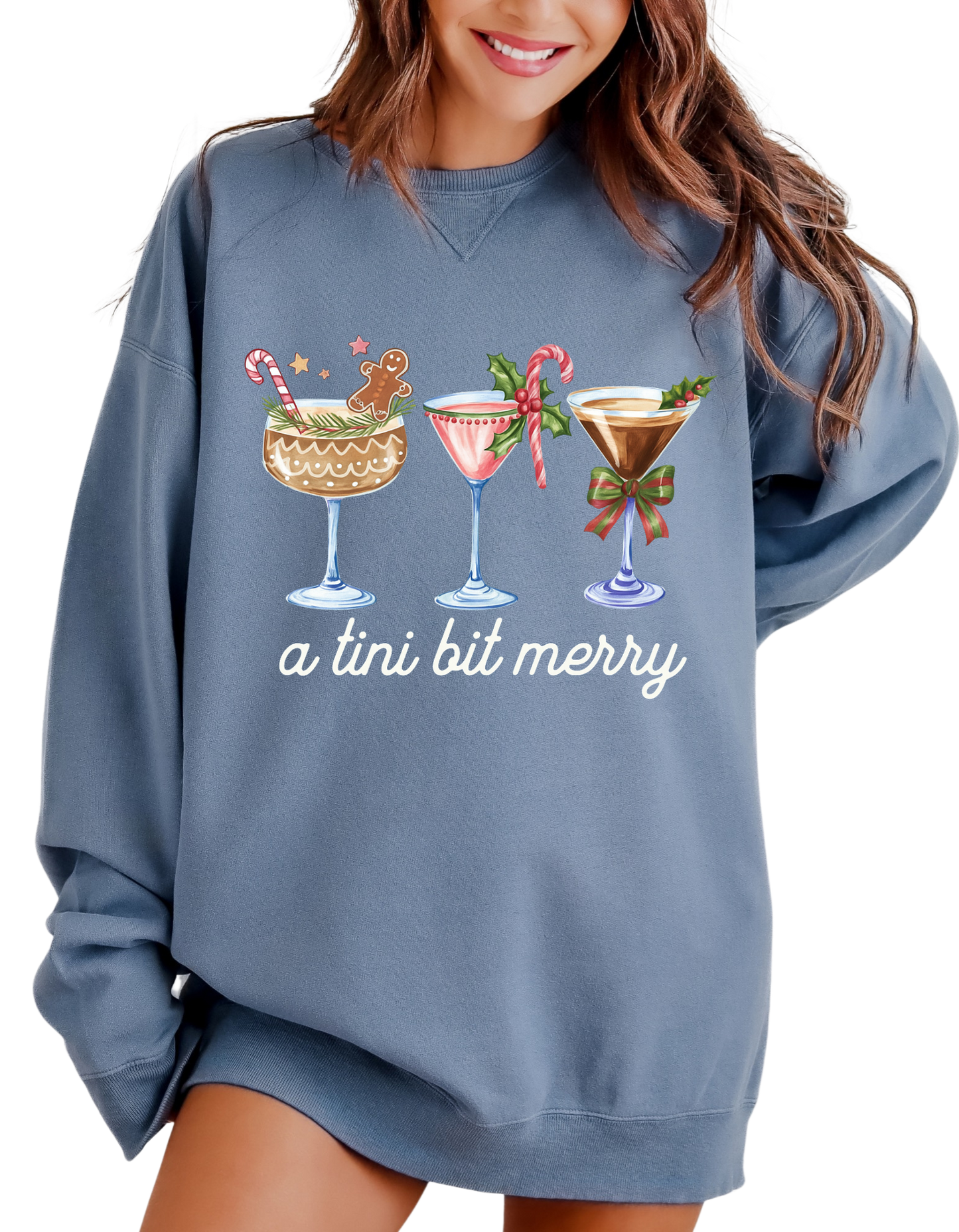 A Tini Bit Merry Christmas Sweatshirt | Festive Holiday Cocktails Crewneck
