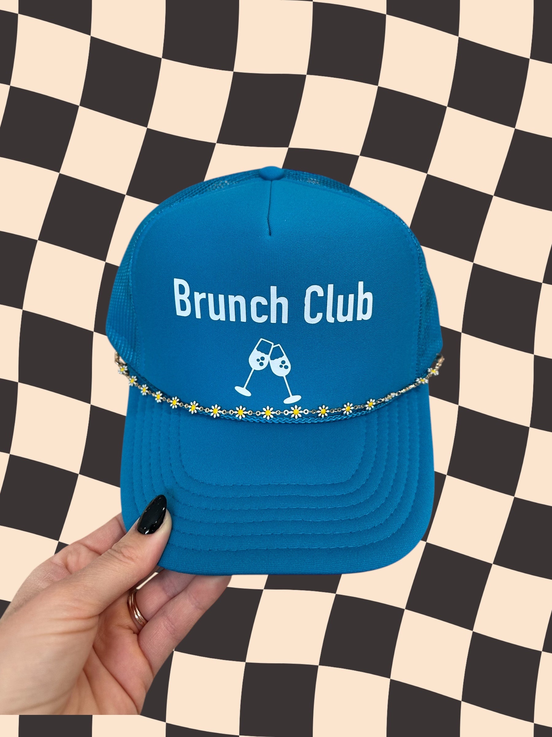 Brunch Club Blue Trucker Hat with Chain