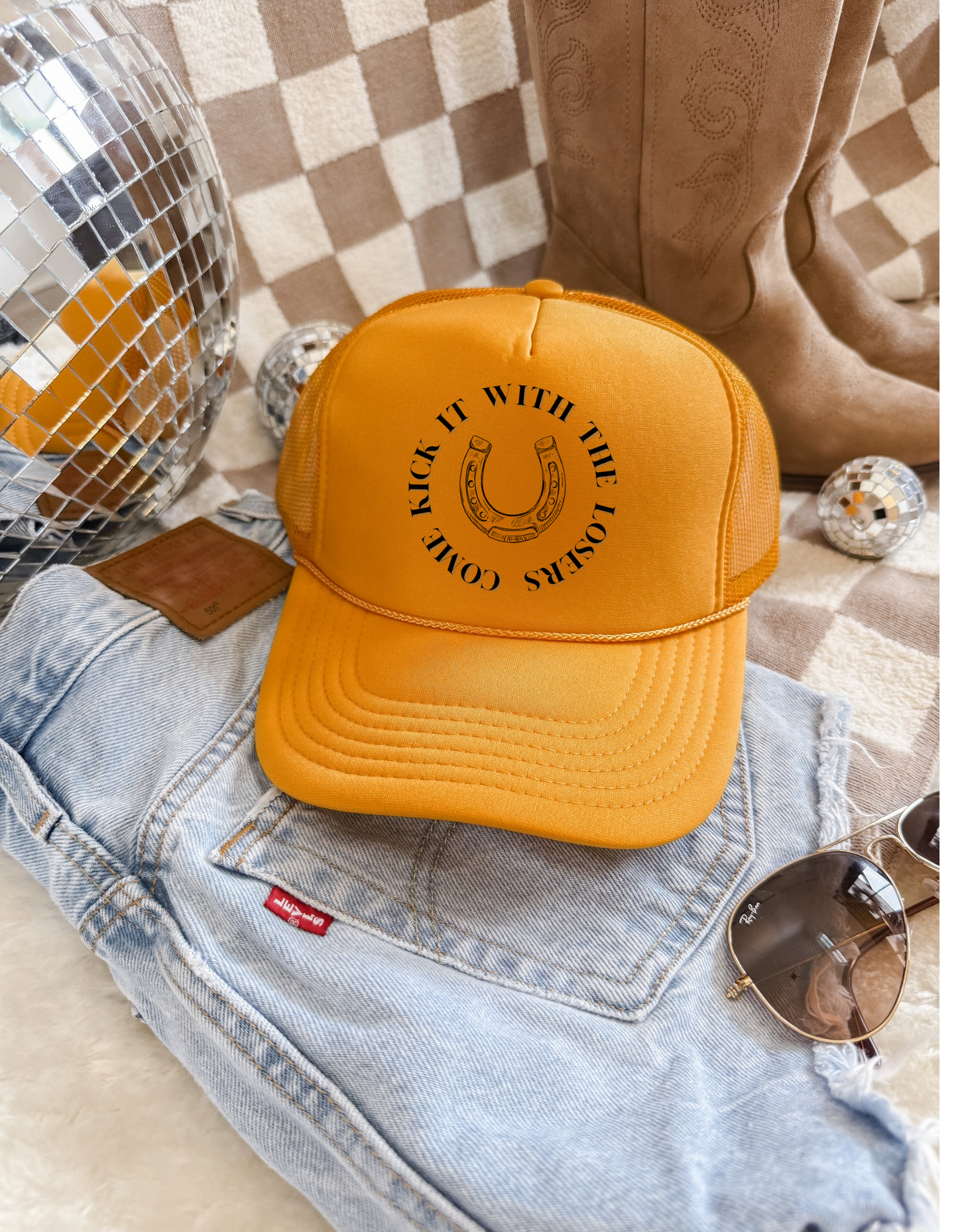 “Come Kick It With the Losers” Trucker Hat – Post Malone x Jelly Roll Lyric Hat