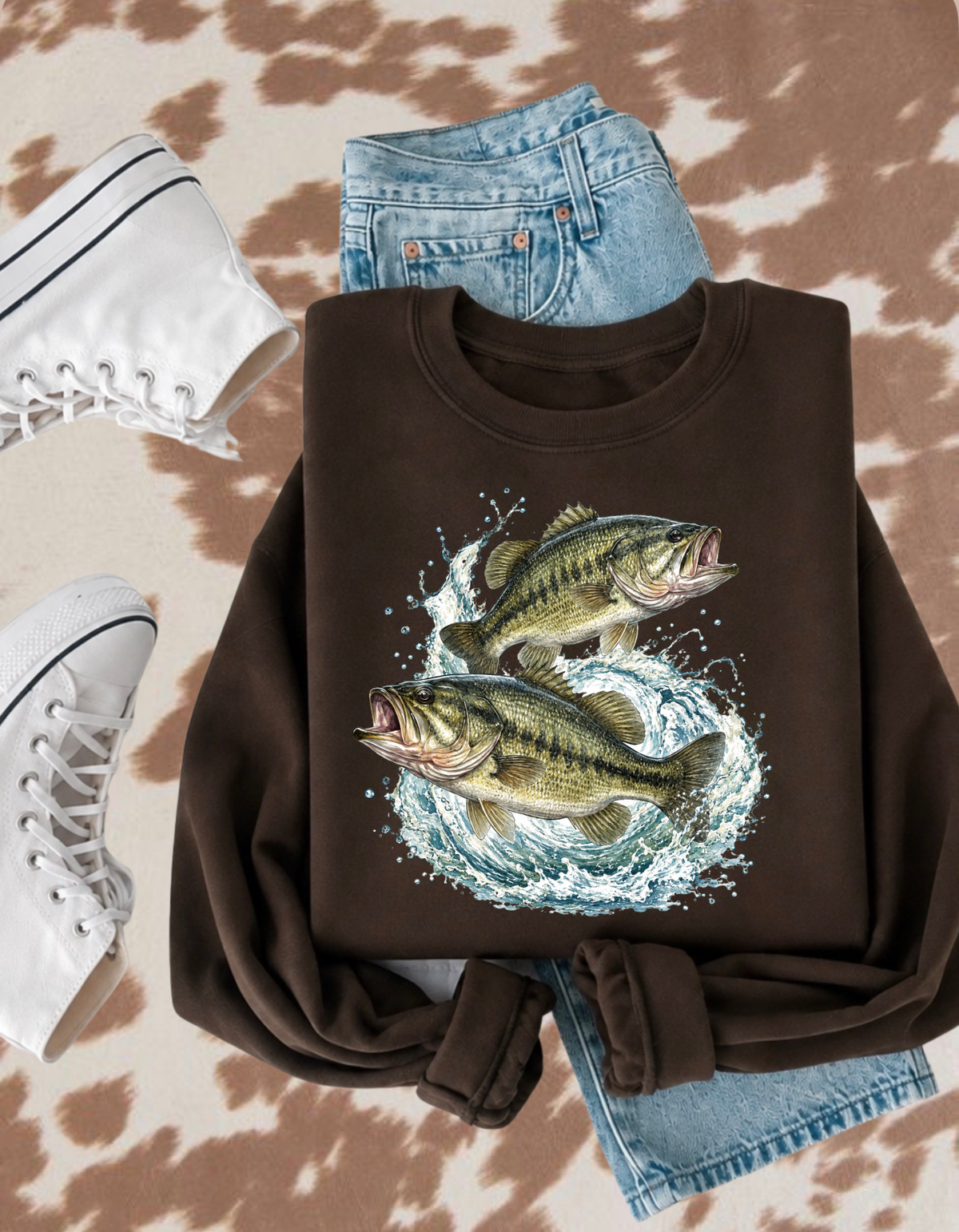 Vintage Bass Fishing Sweatshirt | Largemouth Bass Crewneck | Fishing Girl Sweatshirt | Lake & Cabin Graphic Sweatshirt