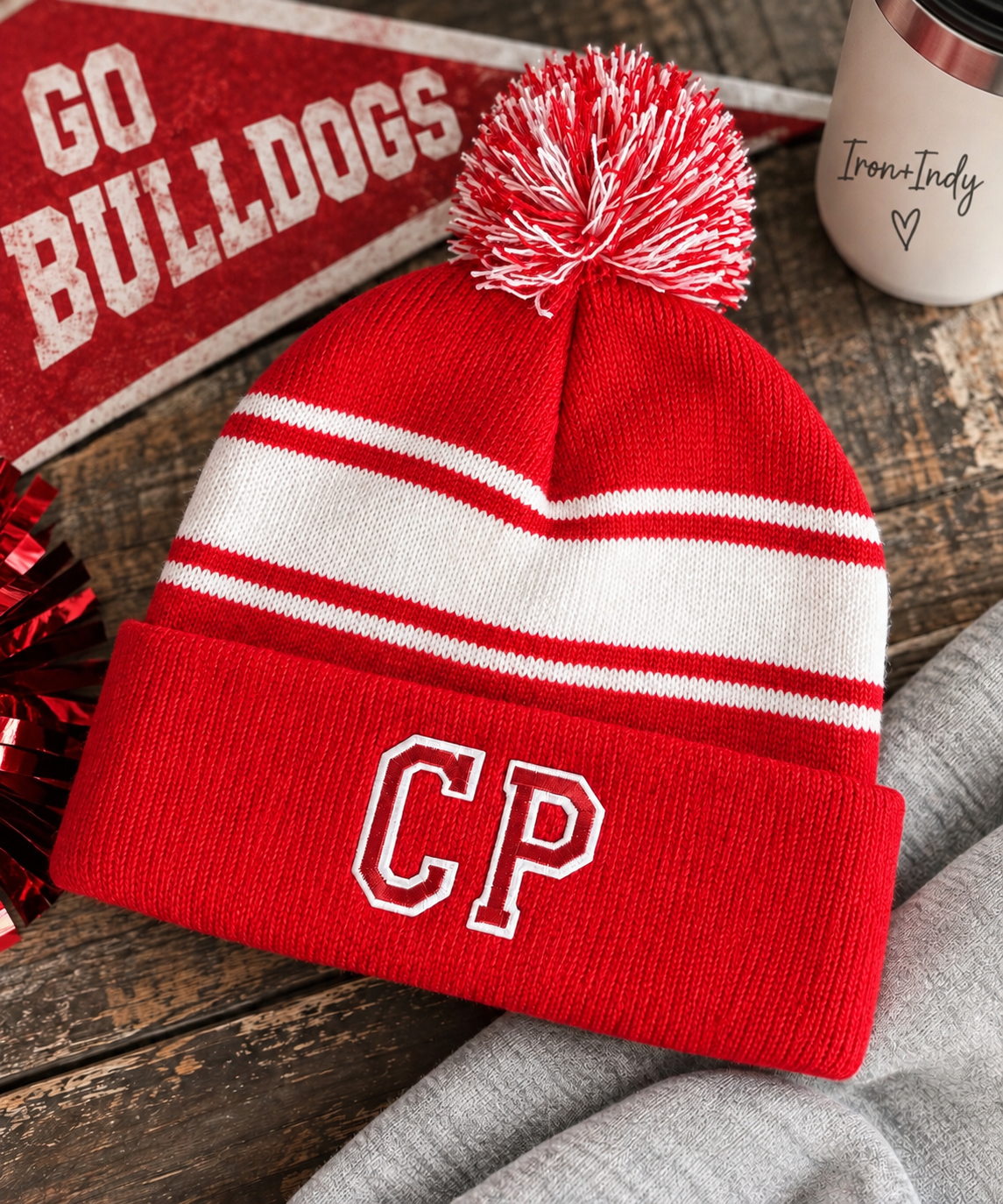 Crown Point Bulldogs CP Pom Pom Beanie 🐾❤️