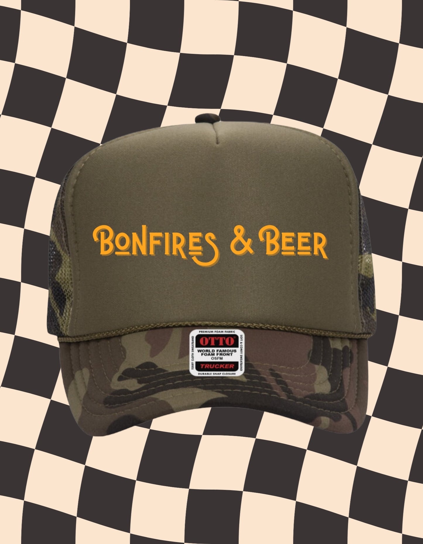 Bonfires & Beer Trucker Hat – Vintage Distressed Style, Custom Boutique Cap