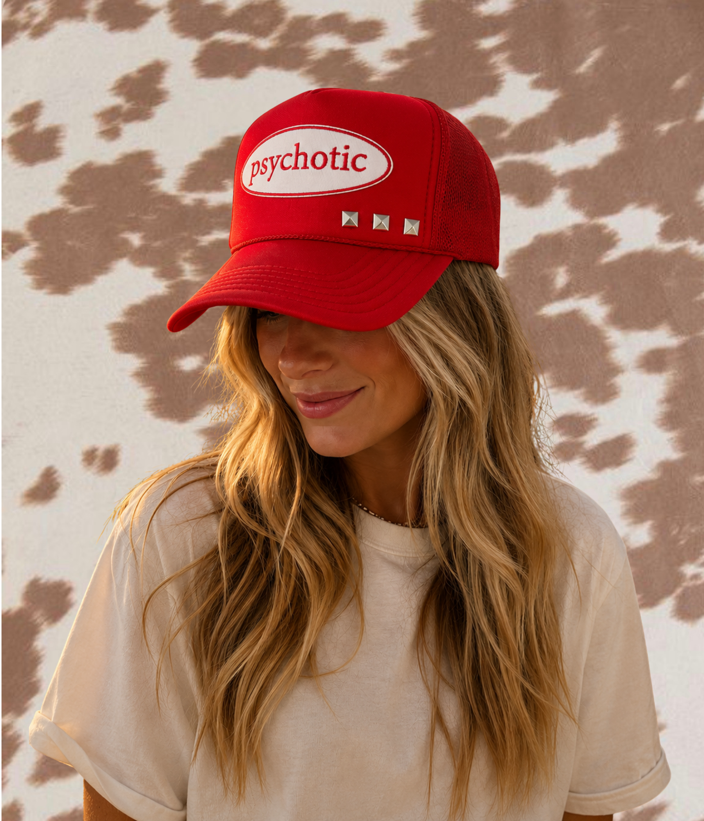 Psychotic Embroidered Trucker Hat | Funny Red Mesh Snapback Hat