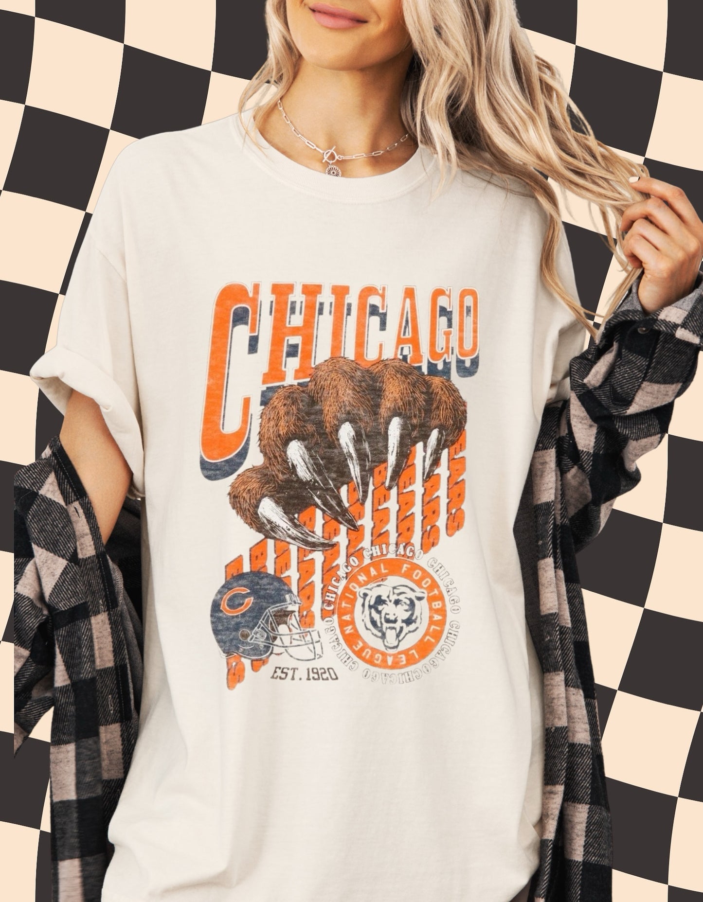 Vintage Chicago Bears Claw Graphic T-Shirt | Retro Oversized Football Tee