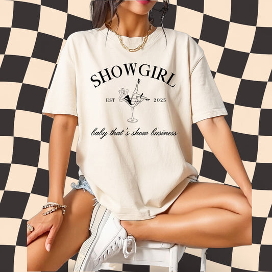 Showgirl Graphic Tee | Vintage Martini Dancer Shirt – Baby That’s Show Business