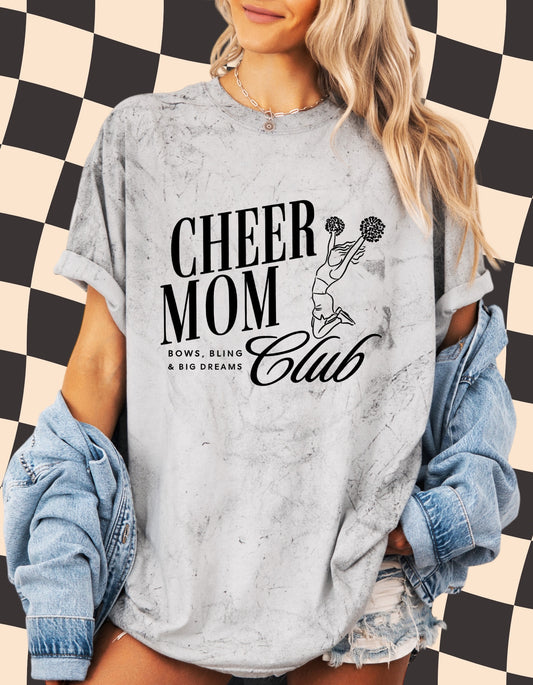 Cheer Mom Club Tee – Retro Cheerleader Graphic Shirt for Cheer Moms | Bows, Bling & Big Dreams