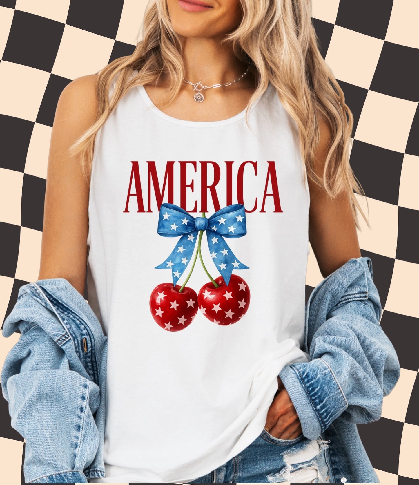 America Cherry Tank | Cute Patriotic 4th of July Shirt for Women