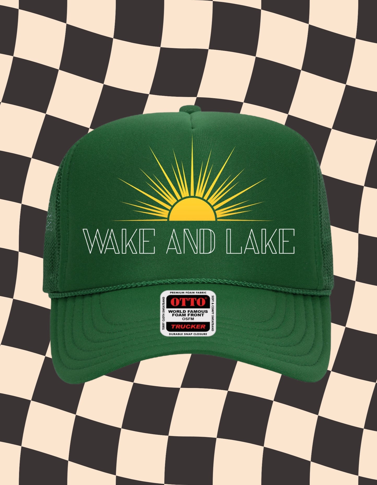 Wake and Lake Trucker Hat – Retro Lake Day Mesh Hat for Summer Adventures