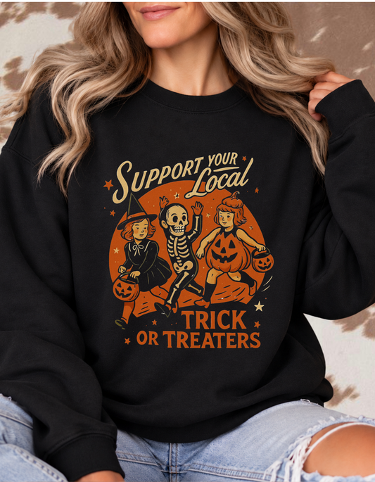 Support Your Local Trick or Treaters Vintage Halloween Crewneck