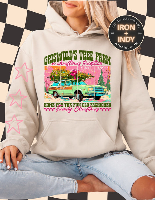 Griswold’s Tree Farm Hoodie – Retro Christmas Sweatshirt | Vintage Family Christmas Movie Pullover | Holiday Graphic Hoodie