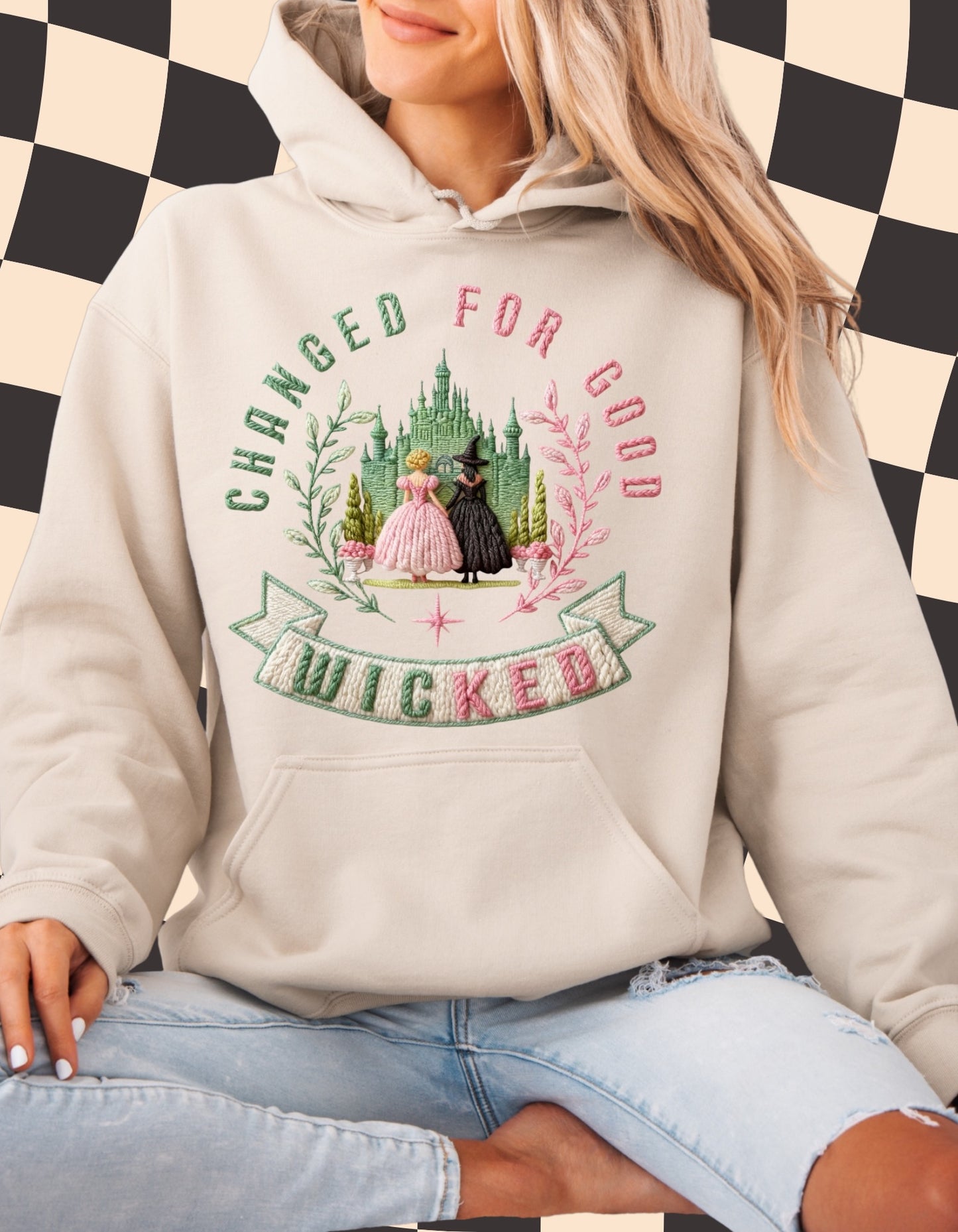 Changed for Good Wicked Hoodie – Glinda & Elphaba Retro Embroidered Sweatshirt