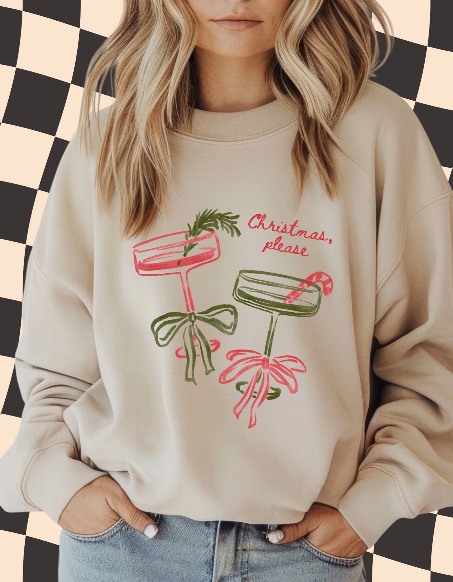 Christmas, Please! Holiday Cocktail Sweatshirt – Cozy Neutral Crewneck