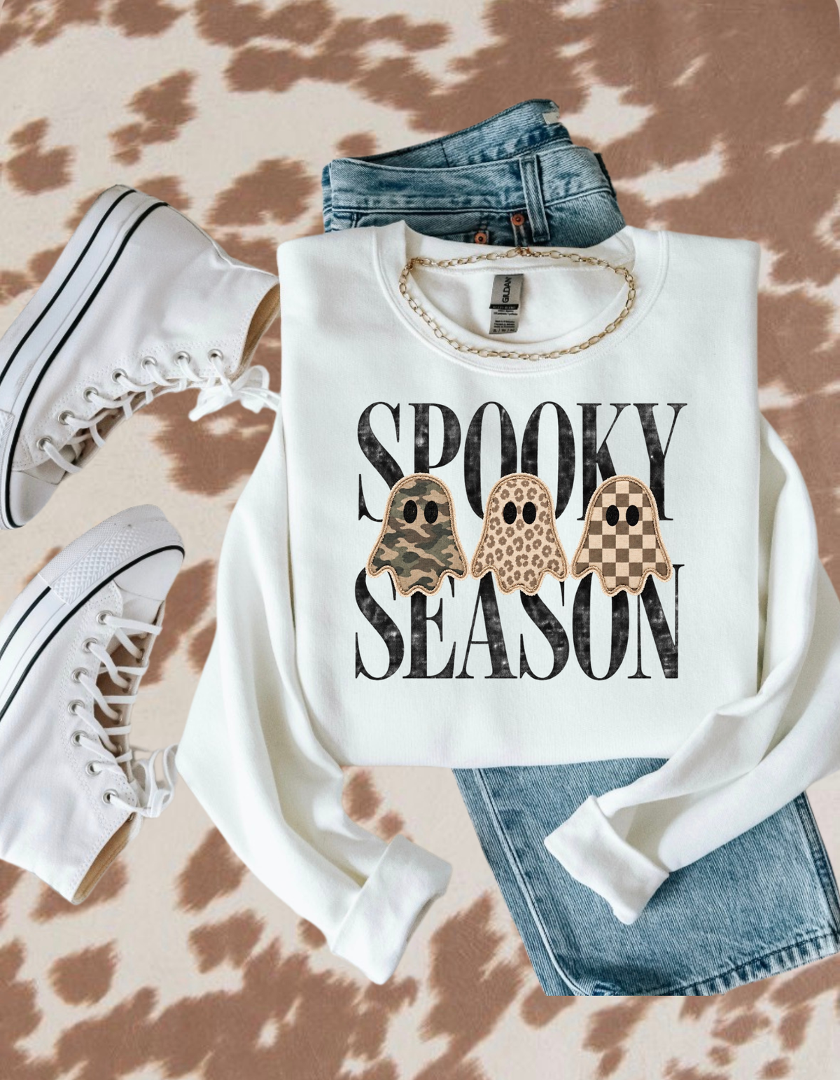 Spooky Season Ghost Sweatshirt | Neutral Halloween Graphic Crewneck