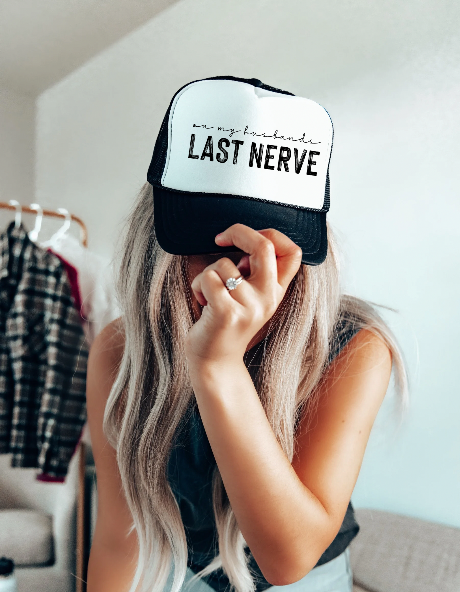 On My Husband’s Last Nerve Trucker Hat – Funny Neutral Mesh Hat for Moms, Wives, & Sass Queens