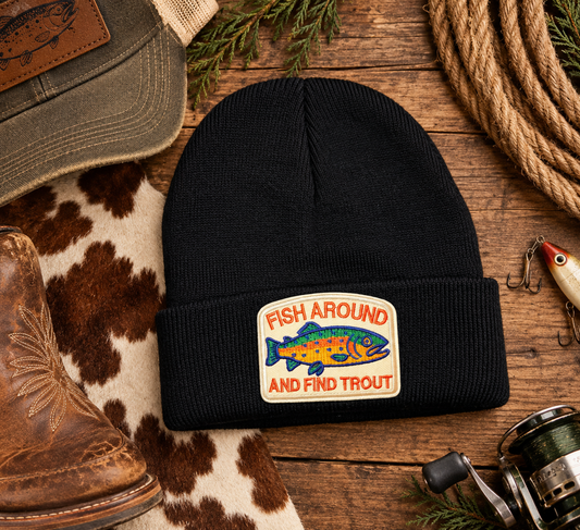 Fish Around & Find Trout Patch Beanie | Black Fishing Beanie