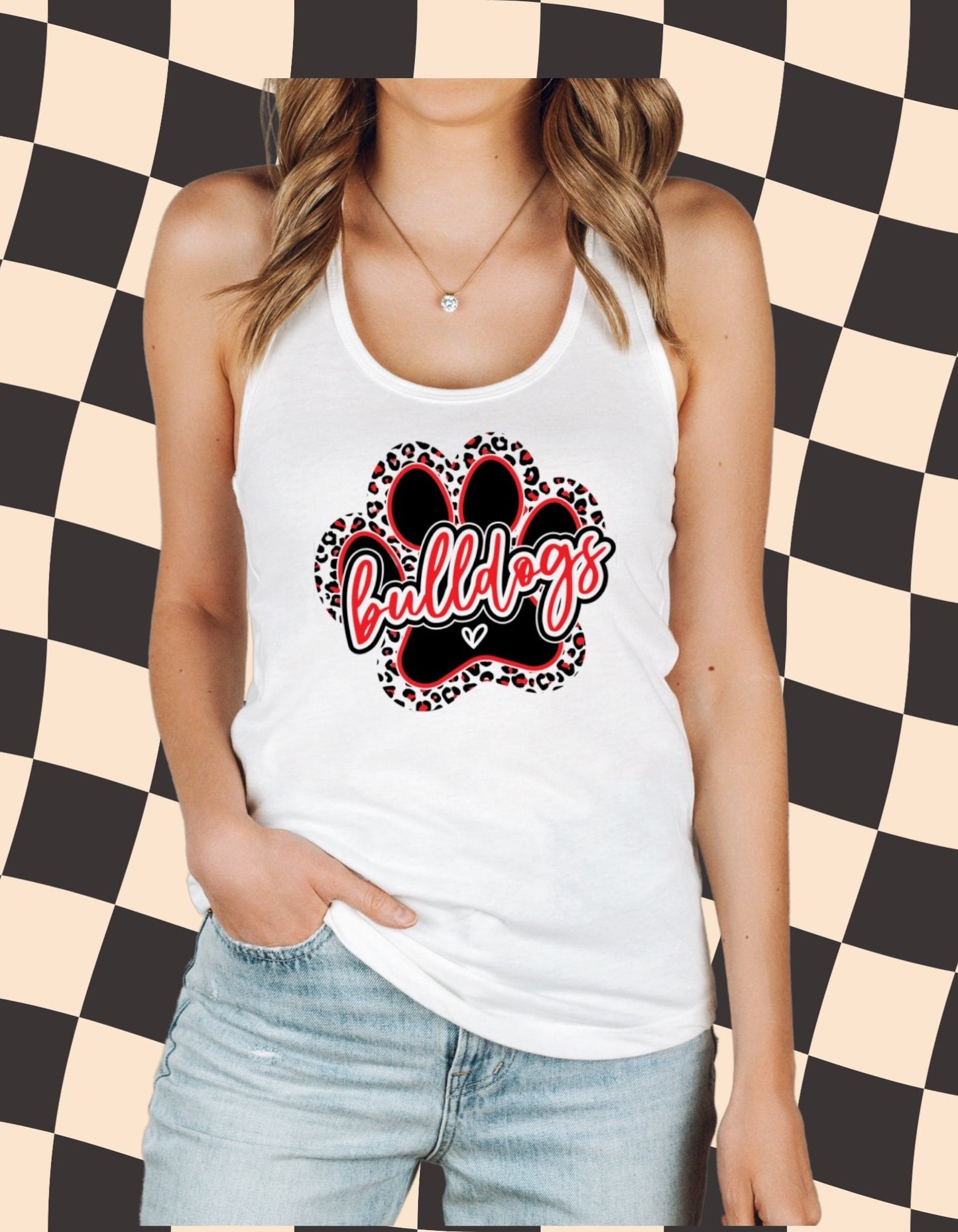 Womens White and Leopard Bulldogs Tank